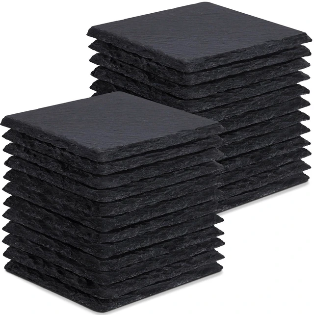 Main image of 24 PCS Slate Coasters for Laser Engraving, Natural Stone Drink Coaster Bulk | 4 Inch Rock Blanks Coaster Set Home Decor with Anti-Scratch Pads for DIY Crafts, Painting, Kitchen, Bar, Party, Black