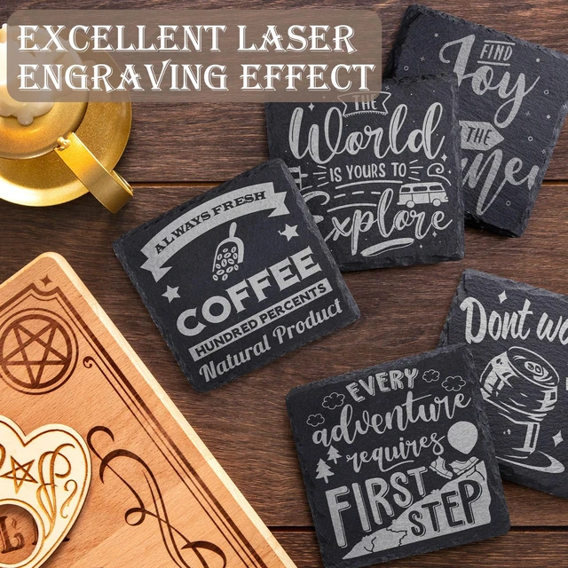 Alt view image 4 of 7 - 24 PCS Slate Coasters for Laser Engraving, Natural Stone Drink Coaster Bulk | 4 Inch Rock Blanks Coaster Set Home Decor with Anti-Scratch Pads for DIY Crafts, Painting, Kitchen, Bar, Party, Black