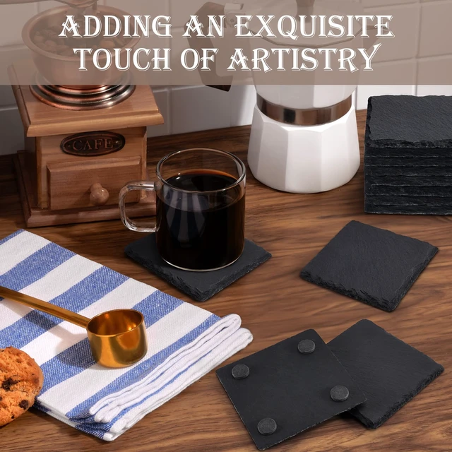 Alt view image 6 of 7 - 24 PCS Slate Coasters for Laser Engraving, Natural Stone Drink Coaster Bulk | 4 Inch Rock Blanks Coaster Set Home Decor with Anti-Scratch Pads for DIY Crafts, Painting, Kitchen, Bar, Party, Black