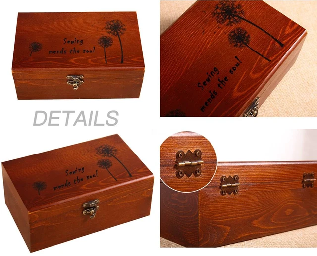 Alt view image 7 of 7 - Wooden Sewing Kit Box with Cute Sewing Accessories, Sewing Basket Kit for Adults Beginners Kids Girls, Home Hand Sewing Starter Kit