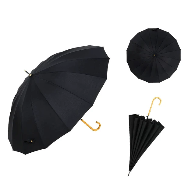 Alt view image 2 of 7 - Bamboo Stick Umbrella Auto Open Solid Color Fashionable and Simple 190T 16 Ribs,KS08 Green