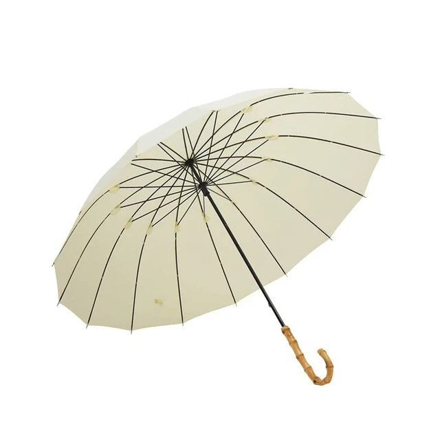 Alt view image 4 of 7 - Bamboo Stick Umbrella Auto Open Solid Color Fashionable and Simple 190T 16 Ribs,KS08 Green