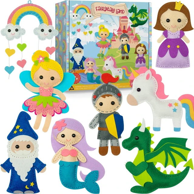 Main image of Sewing Kit for Kids, Fun and Educational Fairytale Craft Set for Boys and Girls Age 7-12, Sew Your Own Felt Animals Craft Kit for Beginners, 165 Piece Set