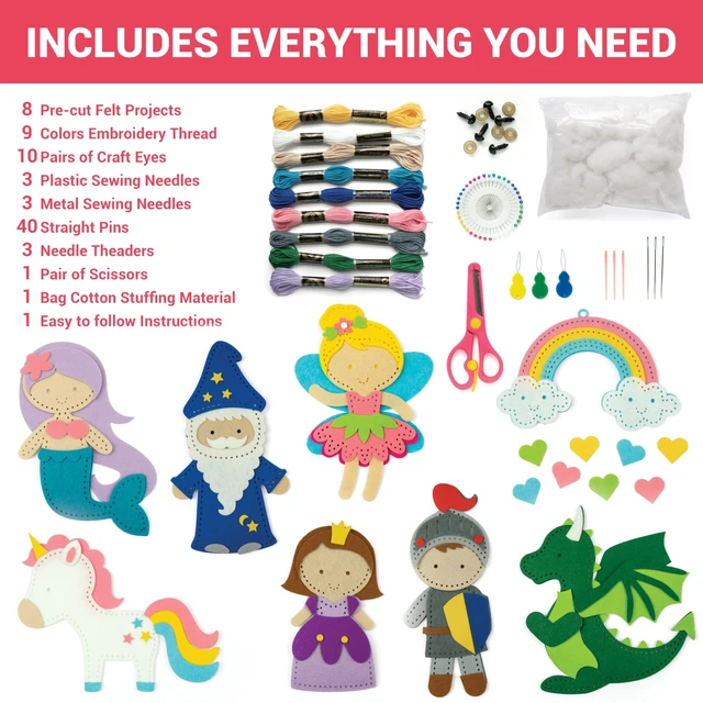 Alt view image 2 of 7 - Sewing Kit for Kids, Fun and Educational Fairytale Craft Set for Boys and Girls Age 7-12, Sew Your Own Felt Animals Craft Kit for Beginners, 165 Piece Set