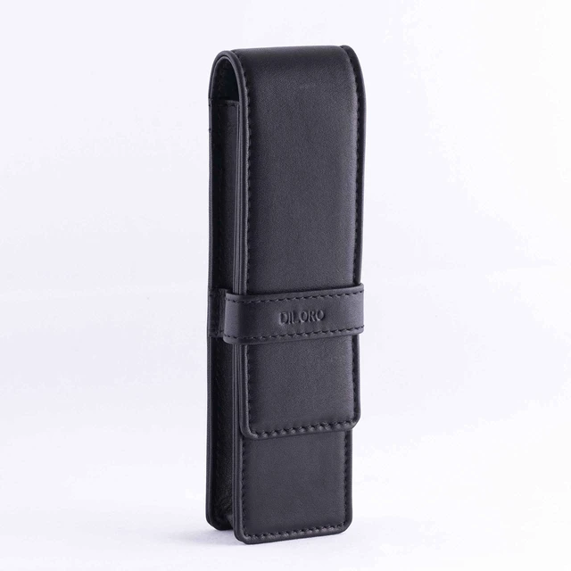 Alt view image 3 of 7 - Leather Double Pen Case Pencil Pouch Holder for Two Fountain Ballpoint Rollerball Pens and Pencils (Black)