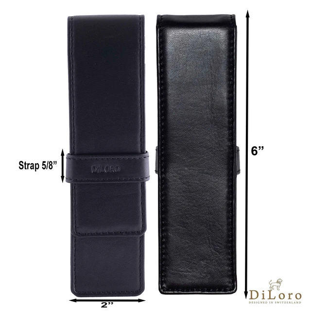 Alt view image 6 of 7 - Leather Double Pen Case Pencil Pouch Holder for Two Fountain Ballpoint Rollerball Pens and Pencils (Black)