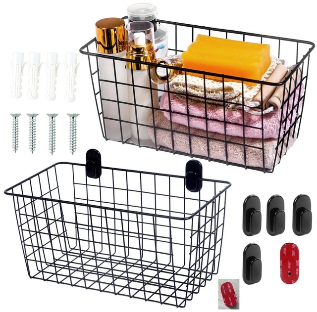 Main image of 2 PackExtra LargeHanging Kitchen Basket,Wire Storage Basket,with Traceless Tape and 3M High-Strength Plastic Hooks,no Drilling,for Cabinet Storage,Kitchen,Bathroom,Storage Room,large capacity