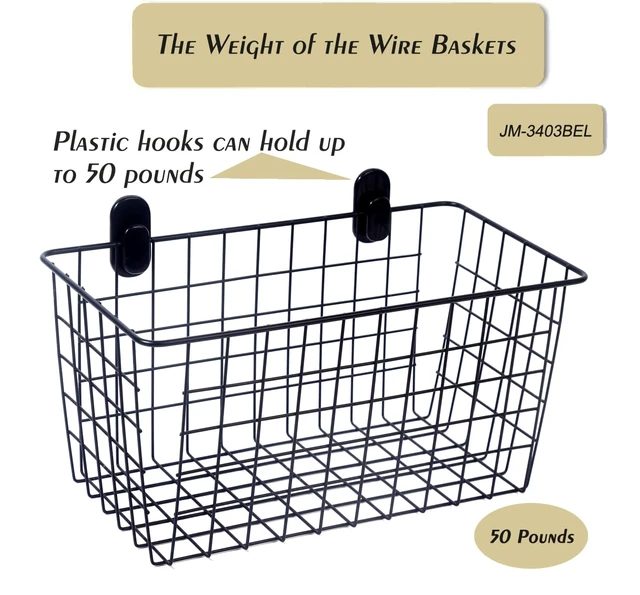 Alt view image 4 of 7 - 2 PackExtra LargeHanging Kitchen Basket,Wire Storage Basket,with Traceless Tape and 3M High-Strength Plastic Hooks,no Drilling,for Cabinet Storage,Kitchen,Bathroom,Storage Room,large capacity