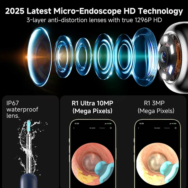 Alt view image 3 of 7 - R1 Ultra Ear Wax Removal Tweezers: 1296P HD Ear Camera Cleaner IP67 | FSA/HSA Painless Tweezers & Visual Dropper Tool, Help Remove Various Earwax with 11 Tips, 3-Piece Slicone ENT Home Check Kits