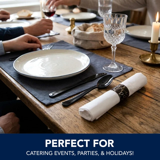 Alt view image 6 of 7 - Pre-Rolled Disposable Heavy Duty Plastic Cutlery Kit w/ Black Fork/Knife/Spoon & White Napkin (Case of 100)