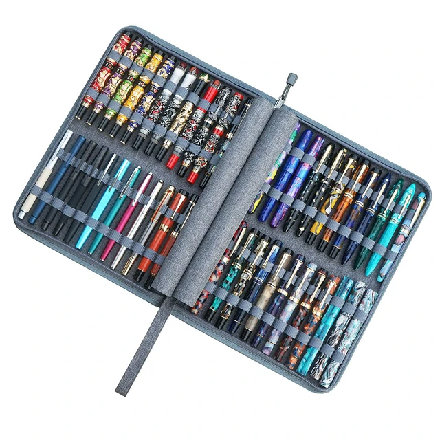 Alt view image 2 of 7 - 48 Fountain Pen Case Gray Organizer Bag, Waterproof Canvas Pen Display Holder with YKK zipper