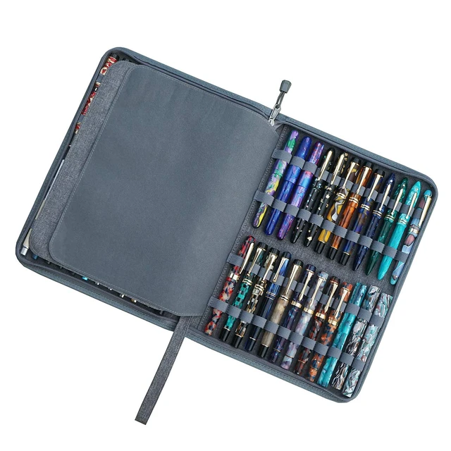 Alt view image 7 of 7 - 48 Fountain Pen Case Gray Organizer Bag, Waterproof Canvas Pen Display Holder with YKK zipper