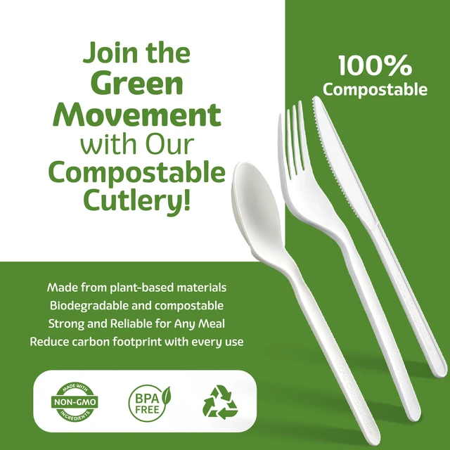Alt view image 6 of 7 - 100% Compostable PLA Combo Cutlery Set 400 Pcs