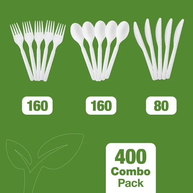 Alt view image 7 of 7 - 100% Compostable PLA Combo Cutlery Set 400 Pcs