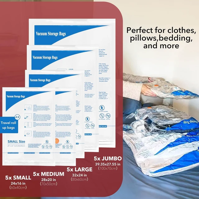 Alt view image 4 of 7 - Vacuum Seal Bags for Clothing Travel & Home Storage, travel vacuum bags with pump, Store Blankets, Comforters, Pillows, Seasonal Clothes Compactly,36 Pack With Electric Pump