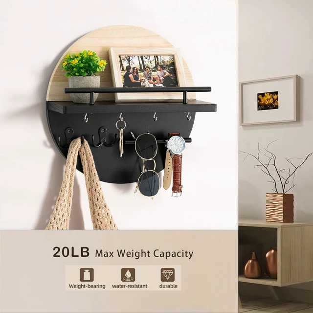 Alt view image 4 of 7 - Key Holder Wall Mount with Shelf and Hooks, Mail Organizer for Wall | Decorative Cute Circular Design Key Hanger, Wood Entryway Key Rack with Sunglasses Holder, Rustic Home Decor Boho Wall Decor