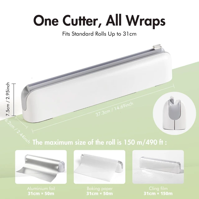Alt view image 4 of 7 - Aluminum Foil & Plastic Wrap Dispenser with Cutter - Easy One-Hand Operation, Space-Saving Kitchen Organizer for Worktops & Cabinets, Magnetic Cling Film Dispenser - Fits 12" Rolls, Gray