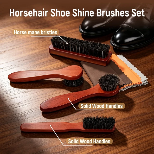 Alt view image 5 of 7 - 11PCS Shoe Polish Kit with Leather Storage Case Shoe Shine Kit Gift for Men | 4 Horsehair Shoe Brushes, Mink Oil, Black & Brown Shoe Polish, 3 Shine Cloths for Dress Shoes & Leather Boots Travel