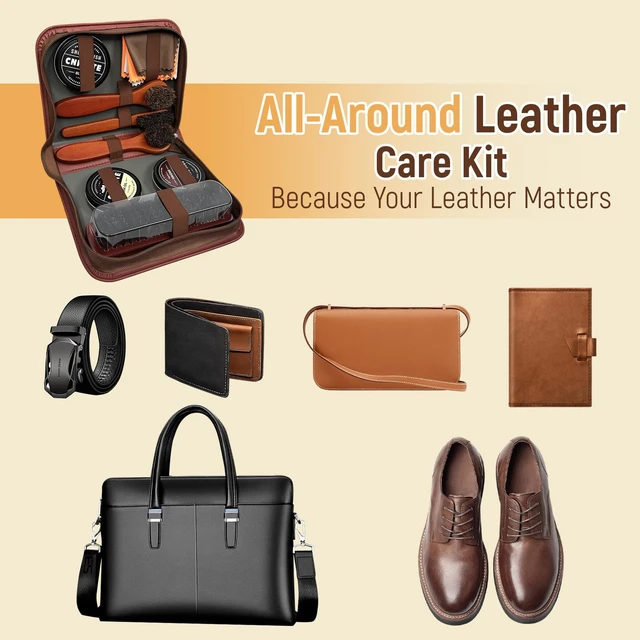 Alt view image 7 of 7 - 11PCS Shoe Polish Kit with Leather Storage Case Shoe Shine Kit Gift for Men | 4 Horsehair Shoe Brushes, Mink Oil, Black & Brown Shoe Polish, 3 Shine Cloths for Dress Shoes & Leather Boots Travel