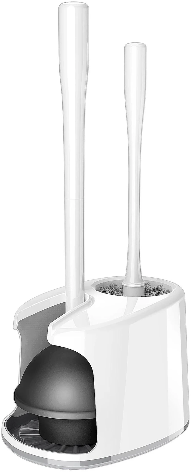 Main image of Toilet Plunger and Brush with Holder for Toilet Cleaning, White | Heavy duty toilet brush and plunger set, plunger toilet brush combo