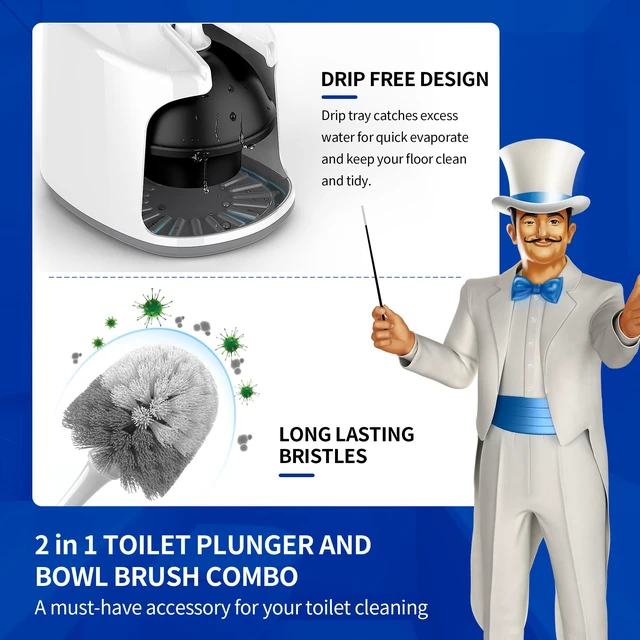 Alt view image 3 of 7 - Toilet Plunger and Brush with Holder for Toilet Cleaning, White | Heavy duty toilet brush and plunger set, plunger toilet brush combo
