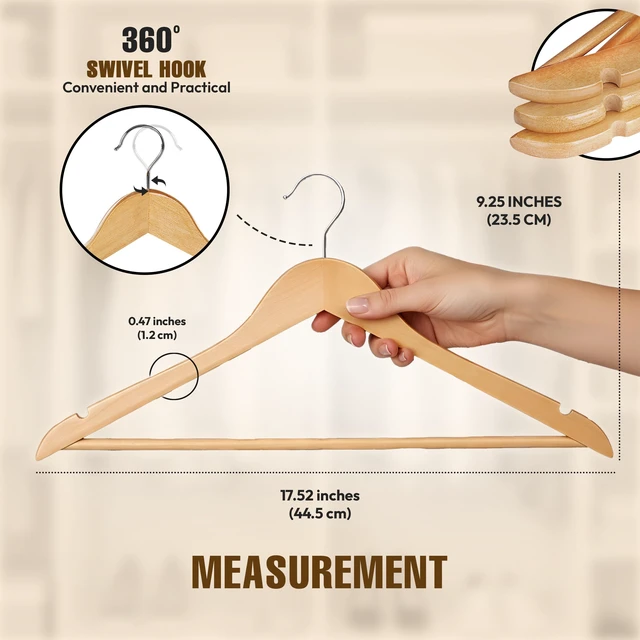 Alt view image 2 of 7 - Wooden Hangers 20 Pack Slim Suit Hangers Natural | 360° rotatable hook | Shoulder grooves | Durable & slim design | Ideal for suits, coats & jackets