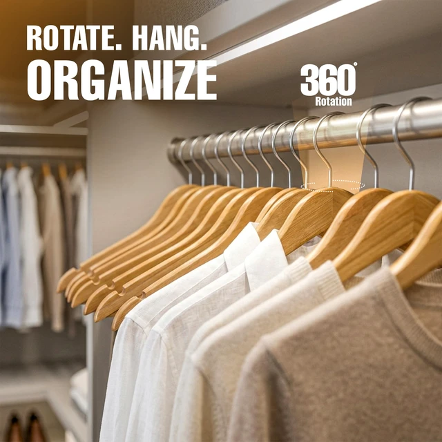 Alt view image 5 of 7 - Wooden Hangers 20 Pack Slim Suit Hangers Natural | 360° rotatable hook | Shoulder grooves | Durable & slim design | Ideal for suits, coats & jackets
