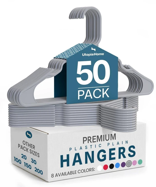 Main image of Plastic Hangers 50 Pack Space Saving Clothes Hanger Grey | Durable & strong | Closet organizer & storage | Ideal for apartments, dorms & stocking stuffers