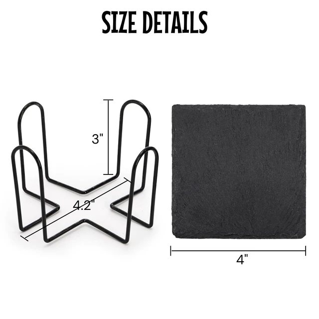Alt view image 2 of 7 - 24 Pieces Drink Coasters, 4 Inch Square Slate Stone Coaster with 3 Holders, Handmade Coasters Set for Bar Kitchen Home Decor