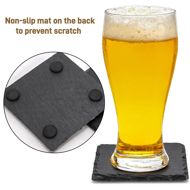 Alt view image 4 of 7 - 24 Pieces Drink Coasters, 4 Inch Square Slate Stone Coaster with 3 Holders, Handmade Coasters Set for Bar Kitchen Home Decor