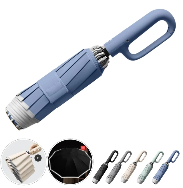 Main image of Ring Buckle Fully Automatic Umbrella, Reflective Safety Strip, Sturdy Windproof, Reverse Automatic, Travel Portable, Compact Folding (Blue)