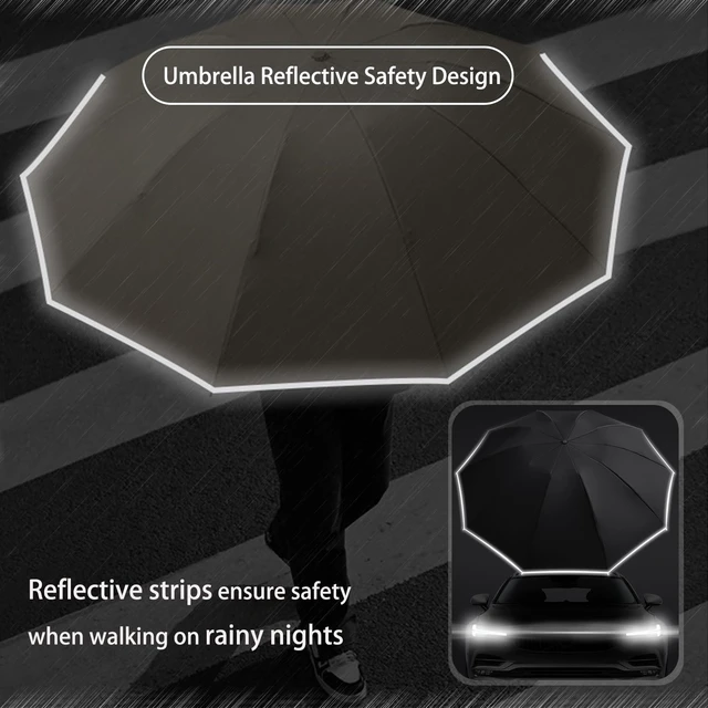 Alt view image 5 of 7 - Ring Buckle Fully Automatic Umbrella, Reflective Safety Strip, Sturdy Windproof, Reverse Automatic, Travel Portable, Compact Folding (Blue)