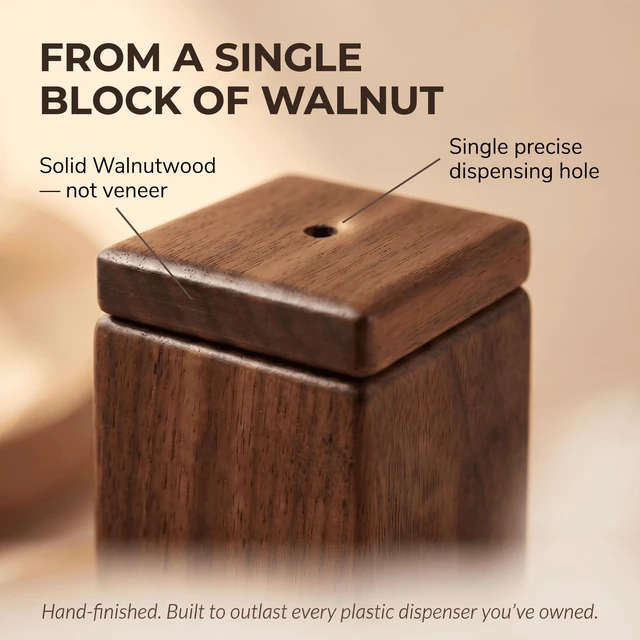 Alt view image 2 of 7 - Walnut Wood Toothpick Dispenser with Magnetic Lid, Toothpick Holder | Shake-to-Dispense, Holds 200+ Picks, Toothpicks Included, Fits Standard Round Picks, Top Refill, 1.77 x 1.77 x 3.54 Inches