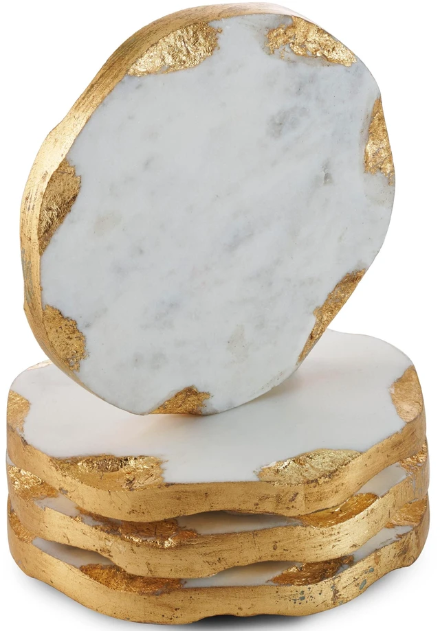 Main image of Marble Coasters Set of 4, Round Gold Edge Drink Coasters for Table | Decorative Gold Coasters for Drinks, Luxury Marble Coaster Set, Table Protection, Elegant Coffee Table and Bar Decor