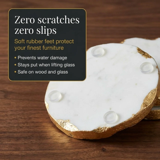 Alt view image 7 of 7 - Marble Coasters Set of 4, Round Gold Edge Drink Coasters for Table | Decorative Gold Coasters for Drinks, Luxury Marble Coaster Set, Table Protection, Elegant Coffee Table and Bar Decor