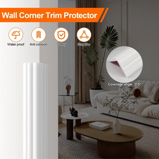 Alt view image 3 of 7 - Wall Corner Protector Molding Trim, 1.6 in x 20 ft, White | Edge Guard, Peel and Stick Flexible Trim Molding for Inside & Outside Corners, Wall, Countertop