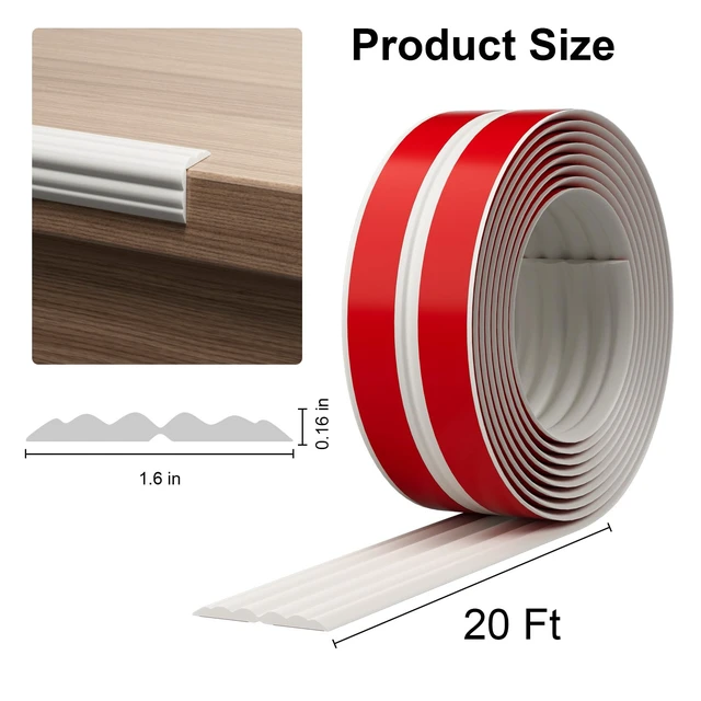 Alt view image 2 of 7 - Wall Corner Protector Molding Trim, 1.6 in x 20 ft, White | Edge Guard, Peel and Stick Flexible Trim Molding for Inside & Outside Corners, Wall, Countertop