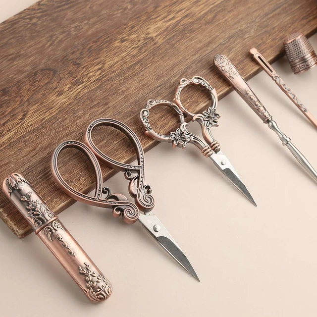 Alt view image 3 of 7 - Embroidery Scissors Kits Include 2 Pairs Vintage Scissors | European Style Sewing Tools With Sewing Needle Case, Thimble, Threader, Complete Sewing Kit for Embroidery (Red Copper)