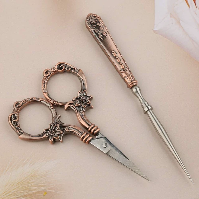 Alt view image 6 of 7 - Embroidery Scissors Kits Include 2 Pairs Vintage Scissors | European Style Sewing Tools With Sewing Needle Case, Thimble, Threader, Complete Sewing Kit for Embroidery (Red Copper)