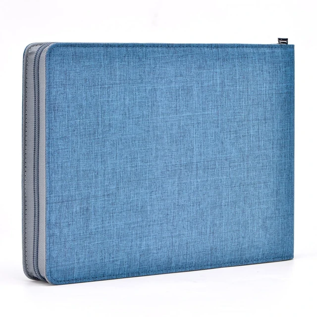 Main image of 24 Fountain Pen Case Blue Organizer Bag - Premium Waterproof Canvas Pen Display Holder, Individual Slot Zippered Style Storage Case