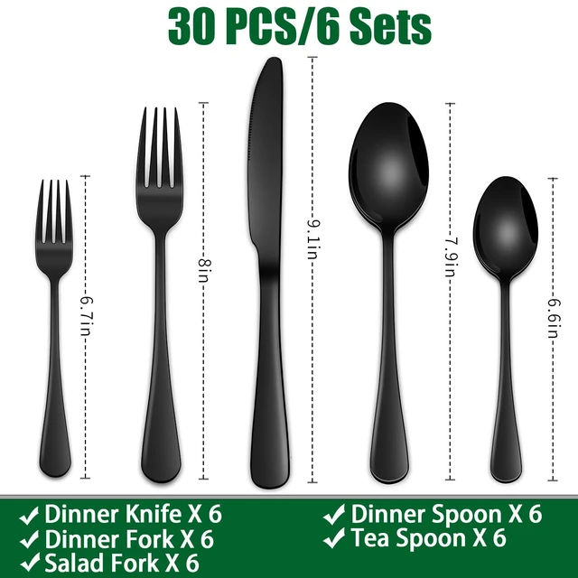 Alt view image 2 of 7 - 30 PCs Flatware Sets,Black Stainless Steel Silverware Sets Service For 6 Person,Durable Cutlery Sets For Home,Party,Restaurant,Tableware Cutlery Sets
