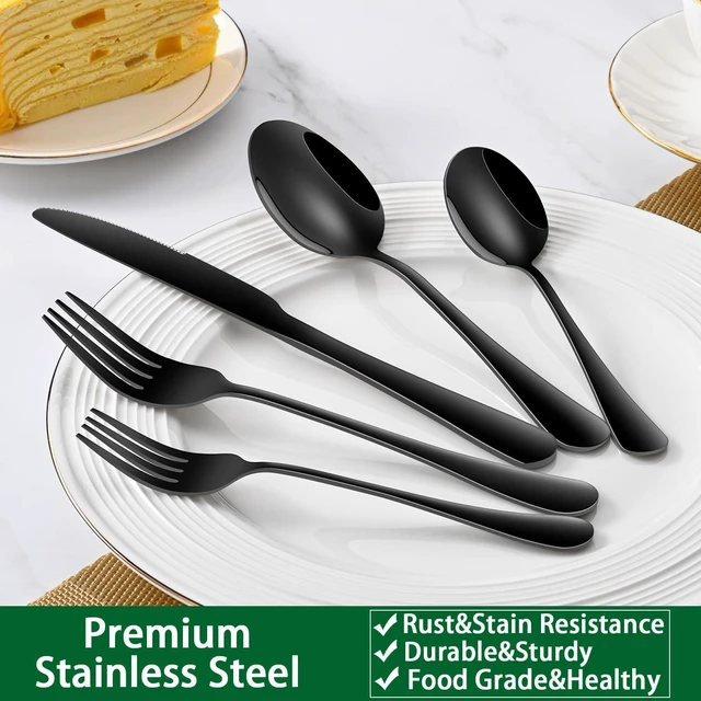 Alt view image 5 of 7 - 30 PCs Flatware Sets,Black Stainless Steel Silverware Sets Service For 6 Person,Durable Cutlery Sets For Home,Party,Restaurant,Tableware Cutlery Sets