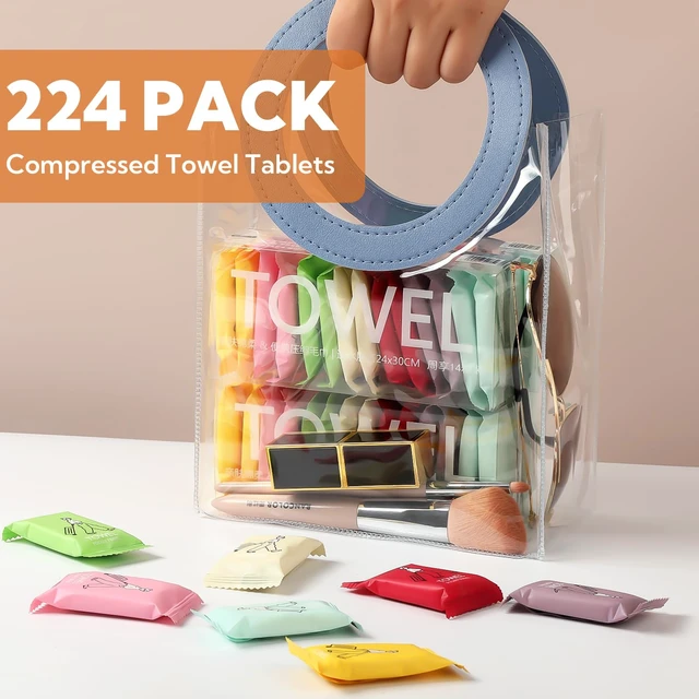 Alt view image 3 of 7 - 224 Pack Disposable Compressed Towels, Travel Washcloth Tablets | Disposable Washcloths for Travel, Camping, Gym Salon Individually Walled Compressed Towel Tablets