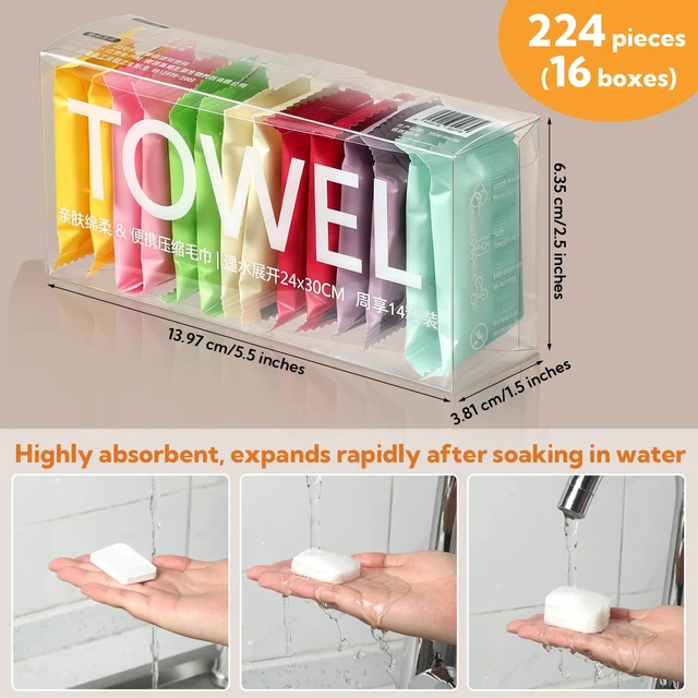 Alt view image 5 of 7 - 224 Pack Disposable Compressed Towels, Travel Washcloth Tablets | Disposable Washcloths for Travel, Camping, Gym Salon Individually Walled Compressed Towel Tablets