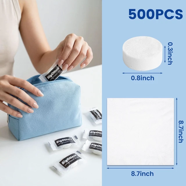 Alt view image 2 of 6 - 500 PCS Compressed Towels, Bulk Disposable Towels for Face | Portable Washcloths for Travel Expandable Wipes, Tablets Survival Gear Kit for Outdoors, Camping Hiking Hotel