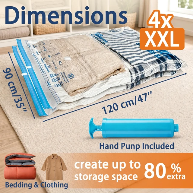 Alt view image 2 of 6 - XXL Jumbo Vacuum Storage Bags, for Blanket, Bedding, Comforters | 47''X35'' Extra Large, Save 80% Space, Extra Thick, Clear, 4 pack