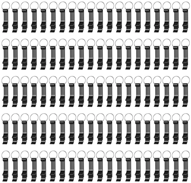 Main image of 100 Pack Black Metal Bottle Opener Keychains, Tiny Beverage Opener Party Favor (Black, 100Pcs)