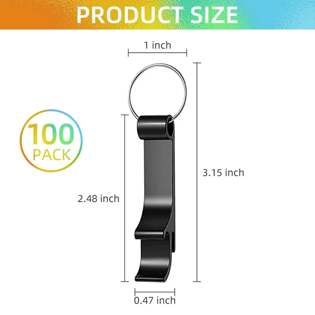 Alt view image 2 of 7 - 100 Pack Black Metal Bottle Opener Keychains, Tiny Beverage Opener Party Favor (Black, 100Pcs)