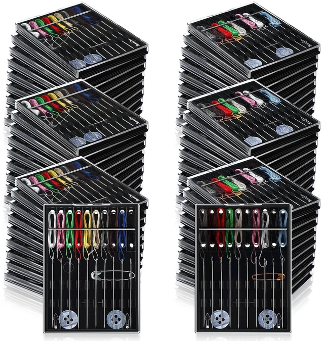Main image of 36 Boxes Mini Sewing Kit Bulk Easy Pre Threaded Needle Kit Travel Sewing Threaded Needle Holder Small Home Travel Box with Pin Button, Assorted Colors
