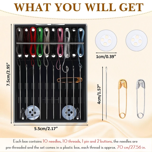 Alt view image 2 of 7 - 36 Boxes Mini Sewing Kit Bulk Easy Pre Threaded Needle Kit Travel Sewing Threaded Needle Holder Small Home Travel Box with Pin Button, Assorted Colors